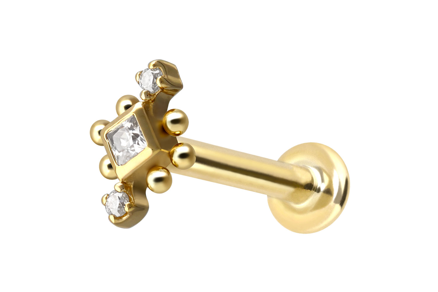 14 Karat Gold Labret Piercing mit Push Fit 3 MOISSANITE + KUGELN